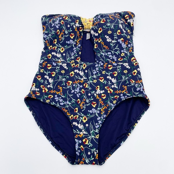 NEW Studio Anne Cole Women's Smocked Tab Bandeau One Piece Swimsuit Blue Size 12 - Picture 4 of 16